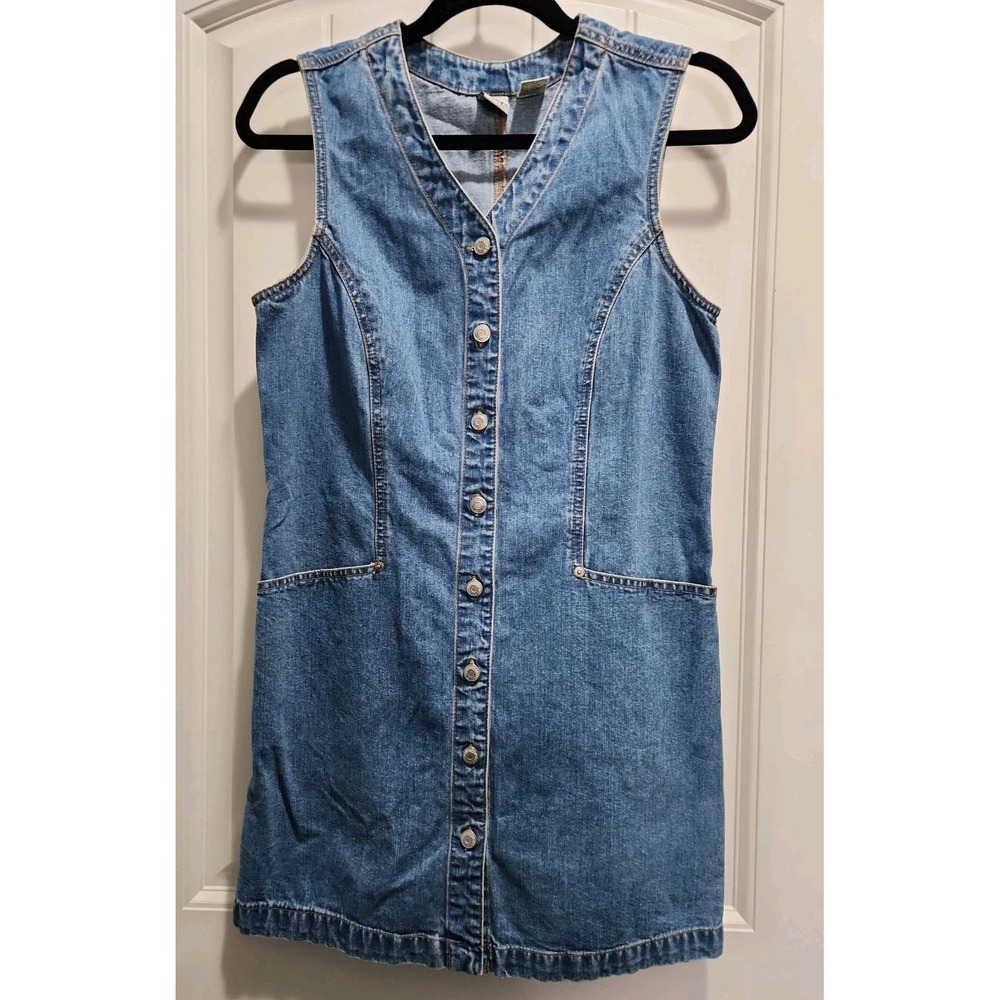 Vintage Gap Denim Mini Dress Womens 6 Blue Button Front Sleeveless V-Neck Cotton